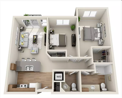 Floor plan for 2 beds, 1.5 baths, 845 sqft